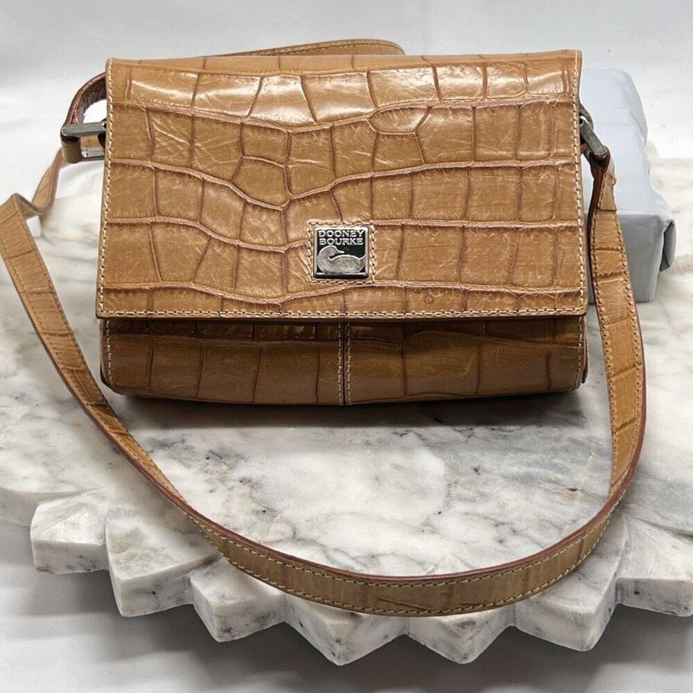 Vtg Dooney Bourke Handbag Mini Binocular Bag Croc Pattern Crossbody Purse